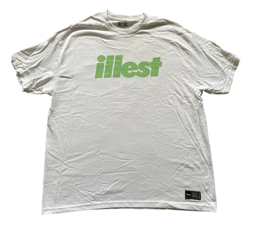 Illest White T-Shirt Green Block Lettering Made in USA Car Streetwear Men XL